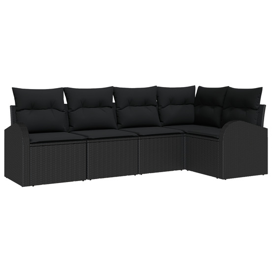 Ensemble de canapé de jardin 5 pièces avec coussins noir poly rotin