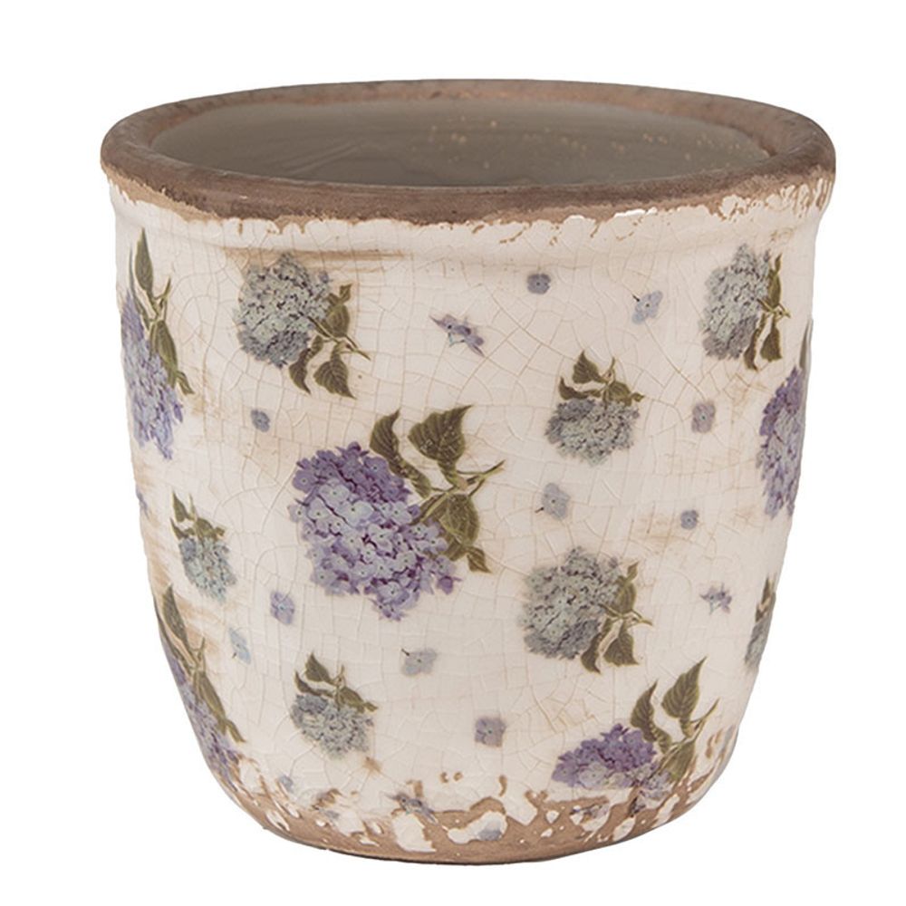 Pot de fleurs intérieur céramique beige bleu 11x11x10cm