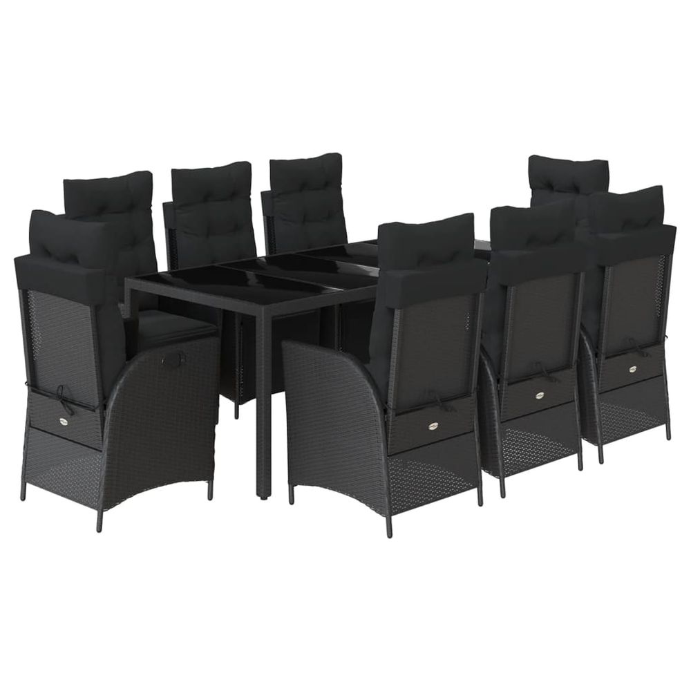 Ensemble à manger de jardin 9pcs coussins noir résine tressée