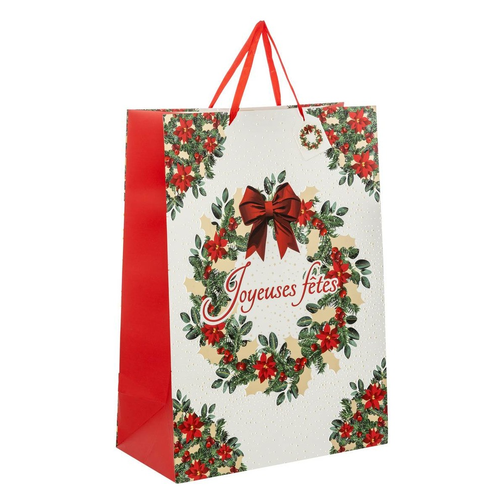 Sac cadeau imprimé couronne de noël dream taille jumbo rouge et blanc