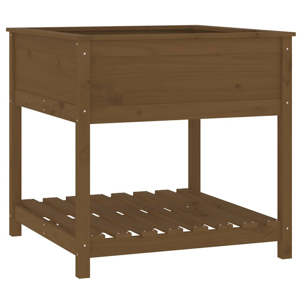 Jardinière d'extérieur avec étagère marron miel 82,5x82,5x81 cm bois de pin