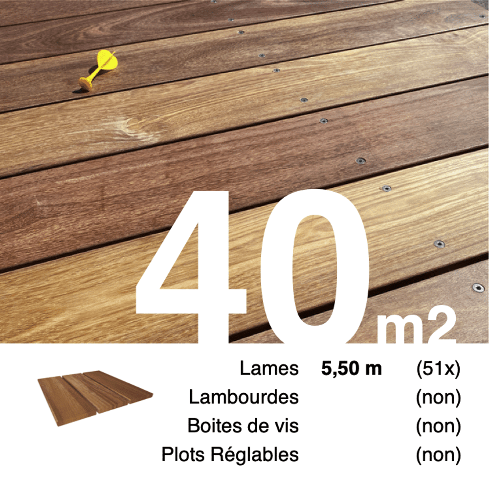 Lames de terrasse bois exotique cumaru 21 x 145 mm • longueur 5,5 m • classe 4 • lot pour 40 m²