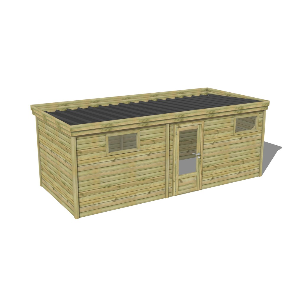 Abri de jardin bois pin traité autoclave 27mm - 6,49x2,64m / 17m2 - bac acier - abri français