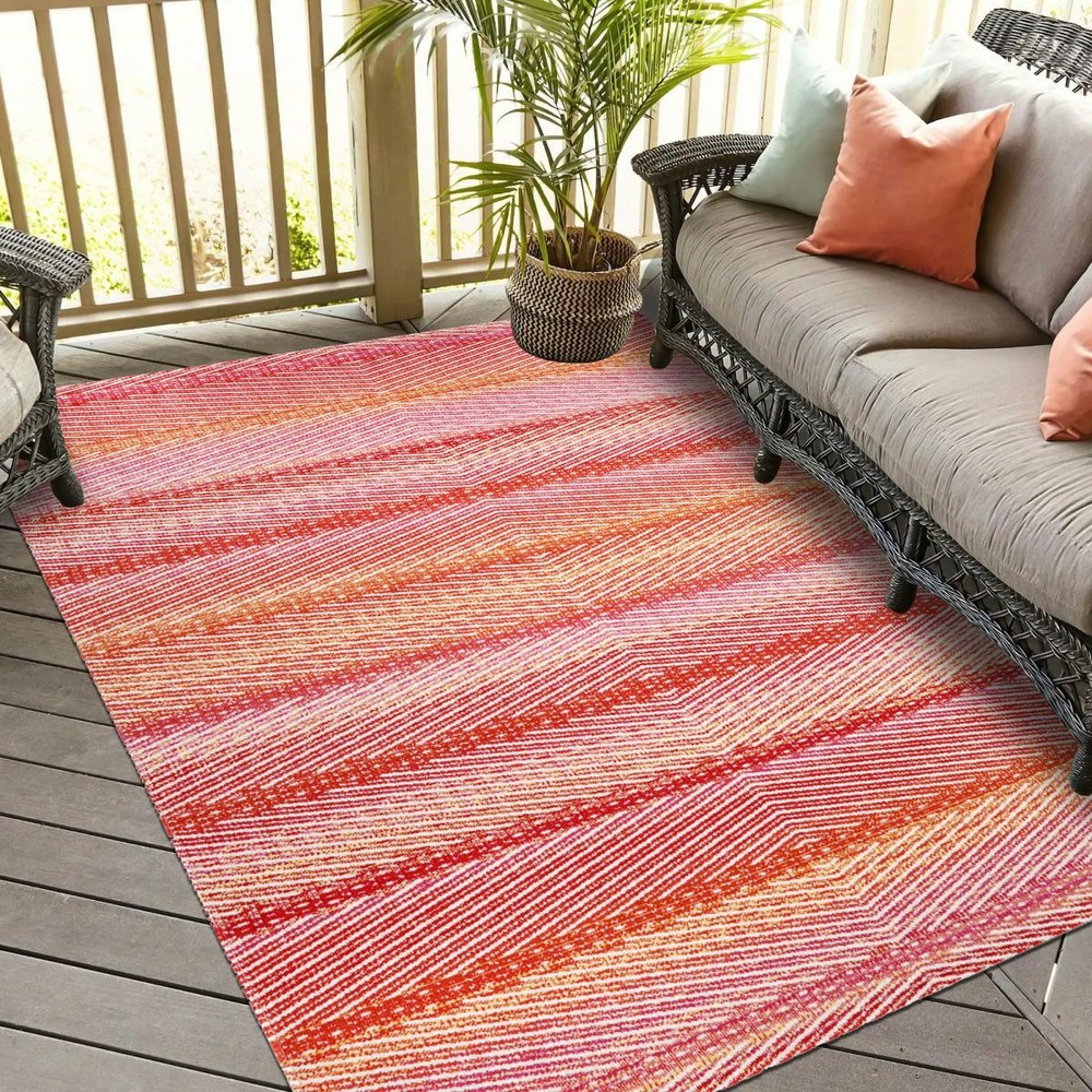 Tapis extérieur 150x220 tissé kilim rose et rouge sema