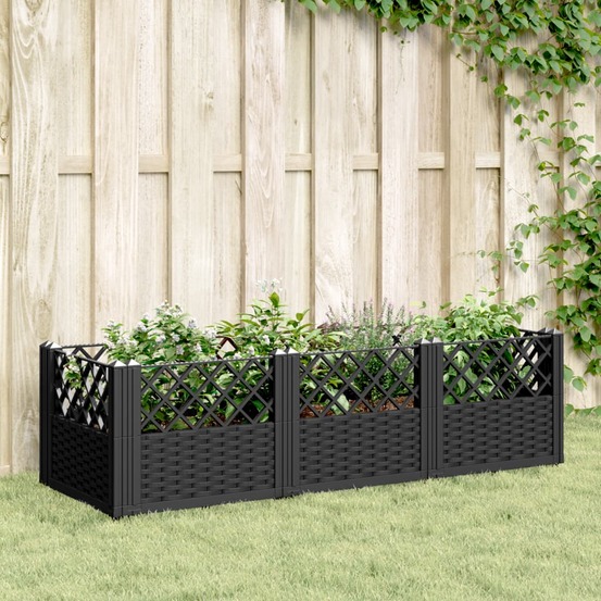 Jardinière avec piquets noir 123,5x43,5x43,5 cm pp