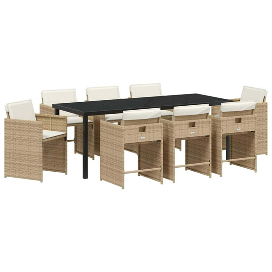 Ensemble de salle à manger pour jardin 9 pcs beige polyrotin