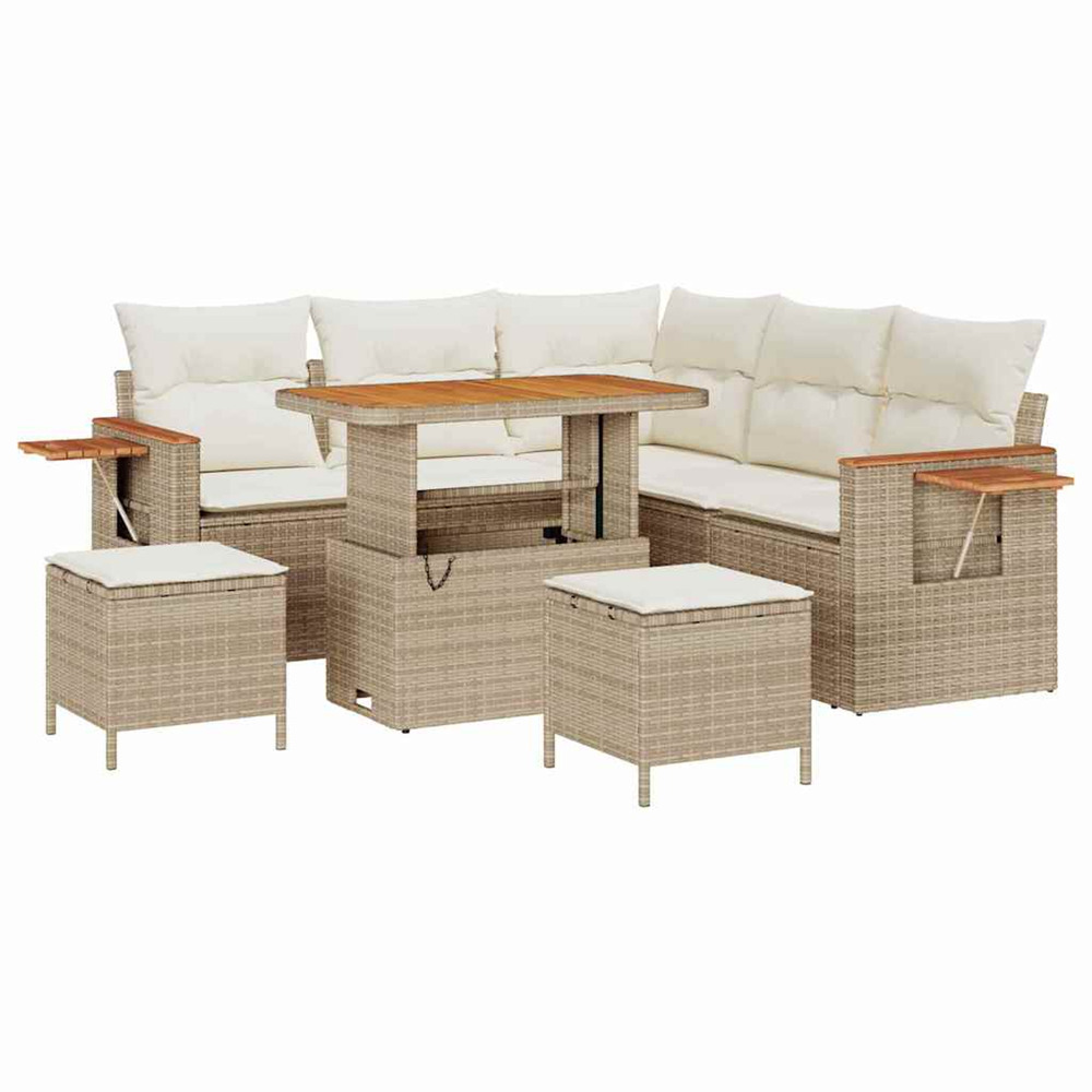 Ensemble de canapé de jardin avec coussin beige poly rotin