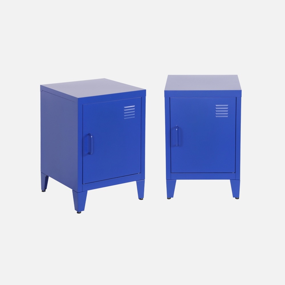 Lot de 2 tables de chevet industrielle métal, 1 porte