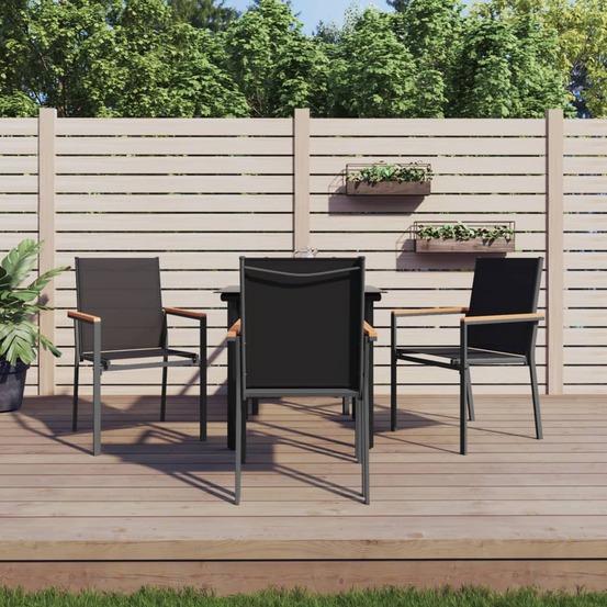 Ensemble à manger de jardin 5 pcs noir textilène et acier