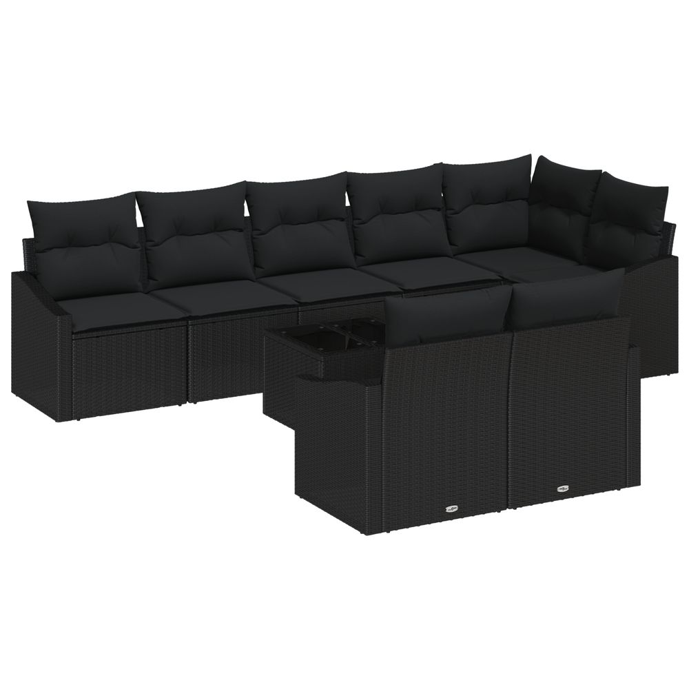 Ensemble de canapé de jardin 9 pièces avec coussins beige en rotin synthétique