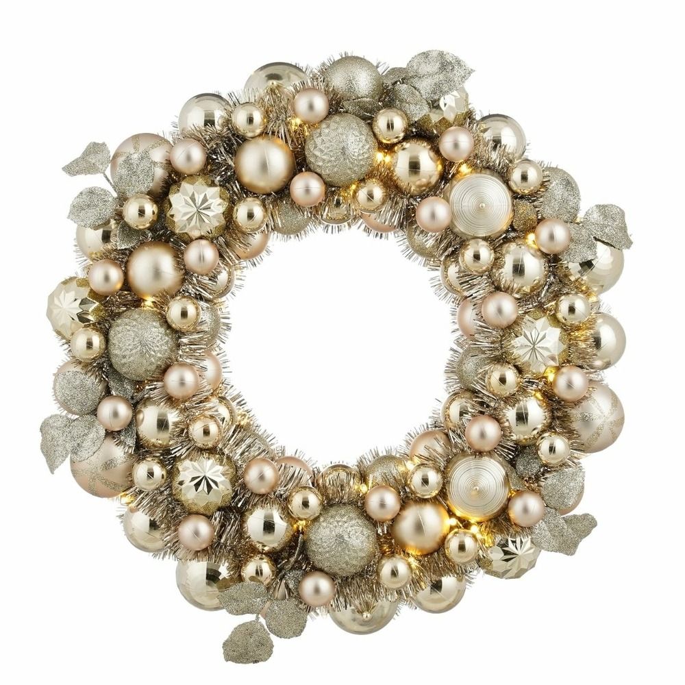 Mica decorations couronne de noël avec éclairage - couronne de porte h8,5 x ø47 cm - avec minuterie et boules de noël - décoration