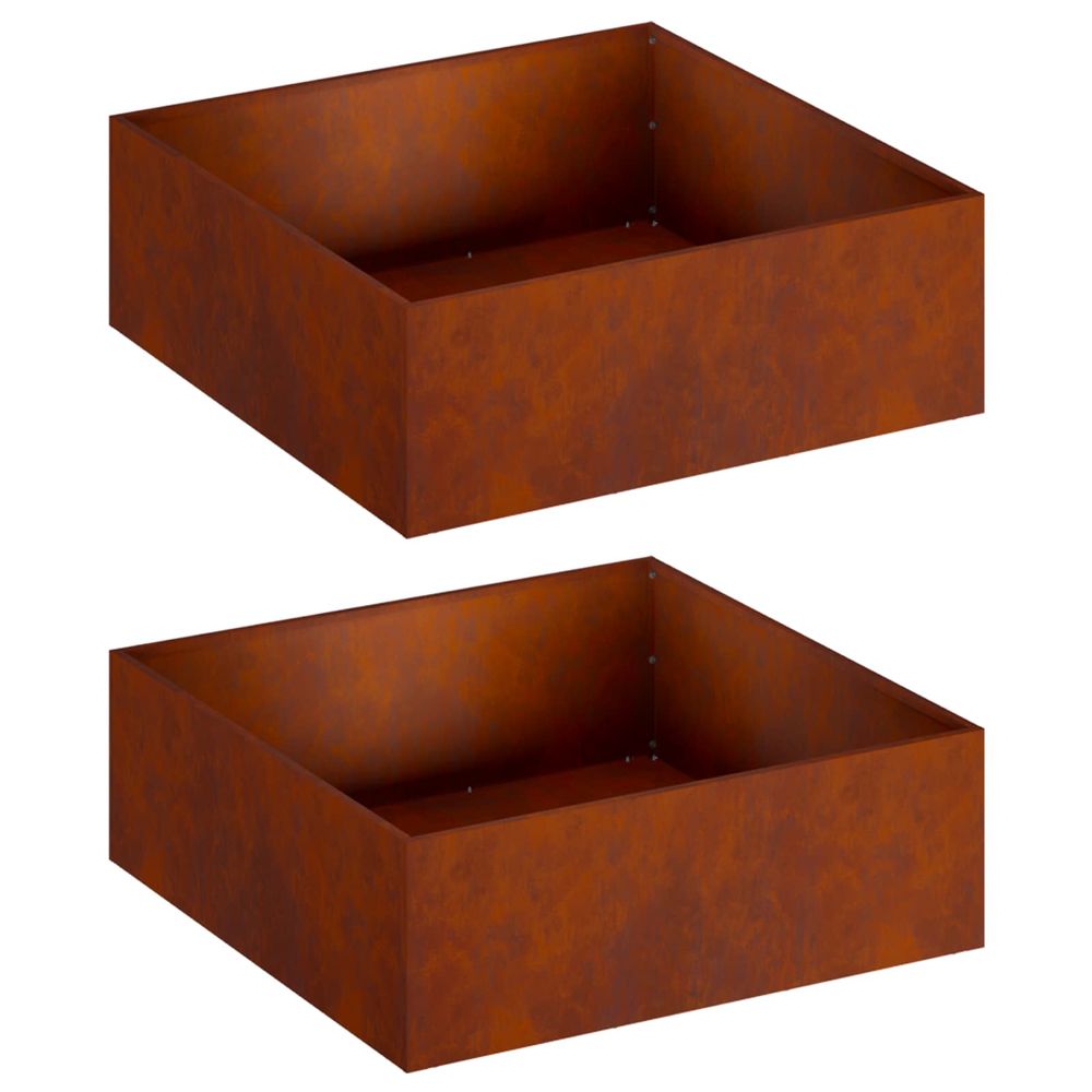 Cache-pot de jardin 2 pc rouillé 60 x 60 x 20 cm acier patiné