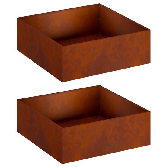 Cache-pot de jardin 2 pc rouillé 60 x 60 x 20 cm acier patiné