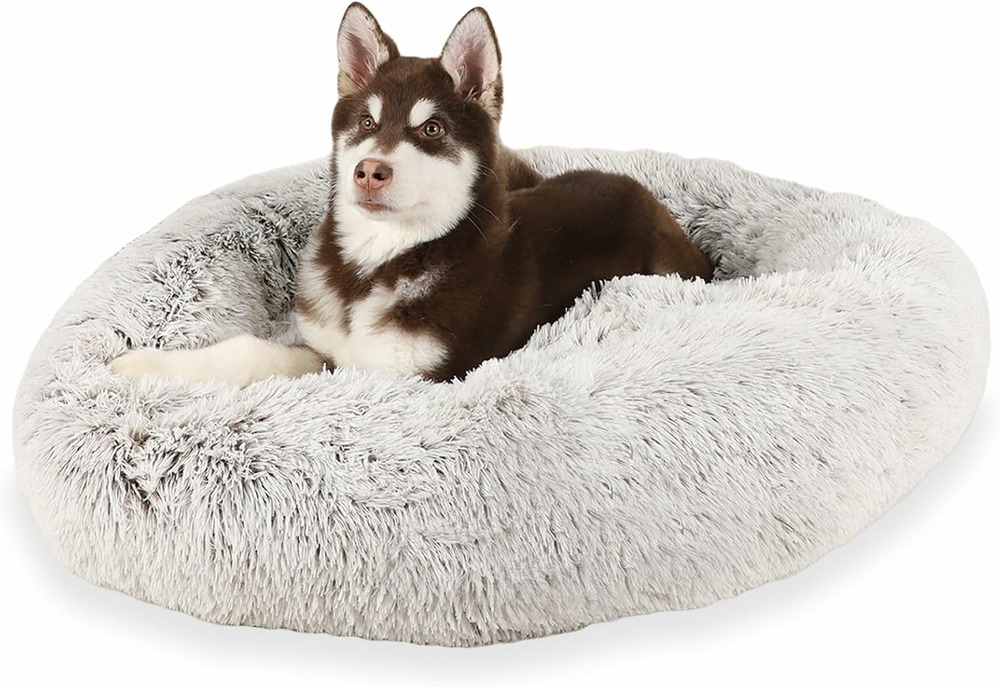 Panier rond chien dehoussable 100 cm gris