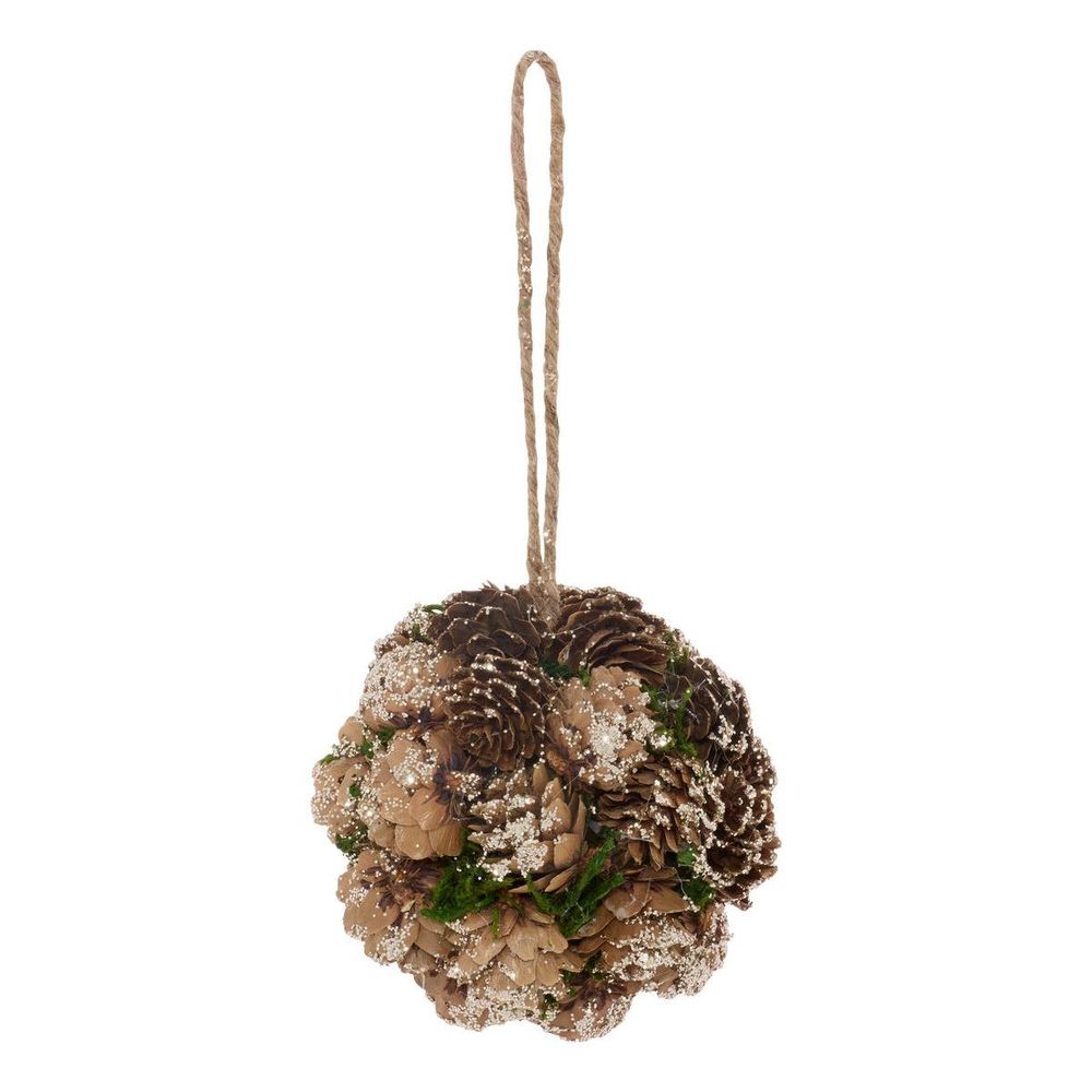 Suspension de sapin boule de pommes de pin et mousse d. 9 cm