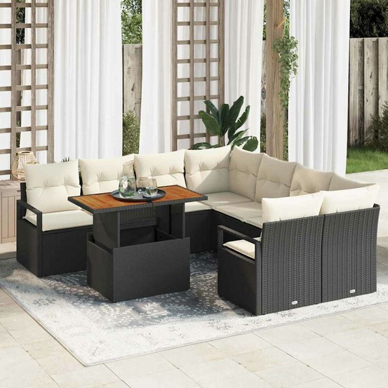 Ensemble de canapé de jardin 9 pcs noir poly rotin