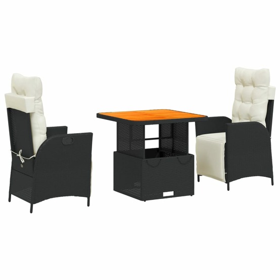 Ensemble à manger de jardin avec coussins 3 pcs noir