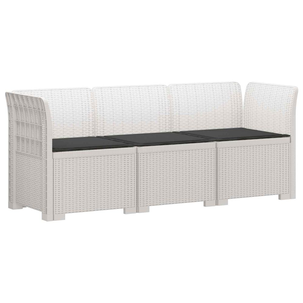 Canapé de jardin 3 places avec coussins look rattan pp blanc