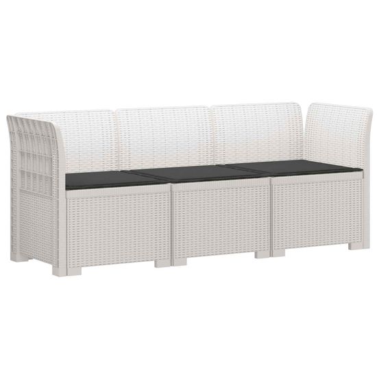 Canapé de jardin 3 places avec coussins look rattan pp blanc