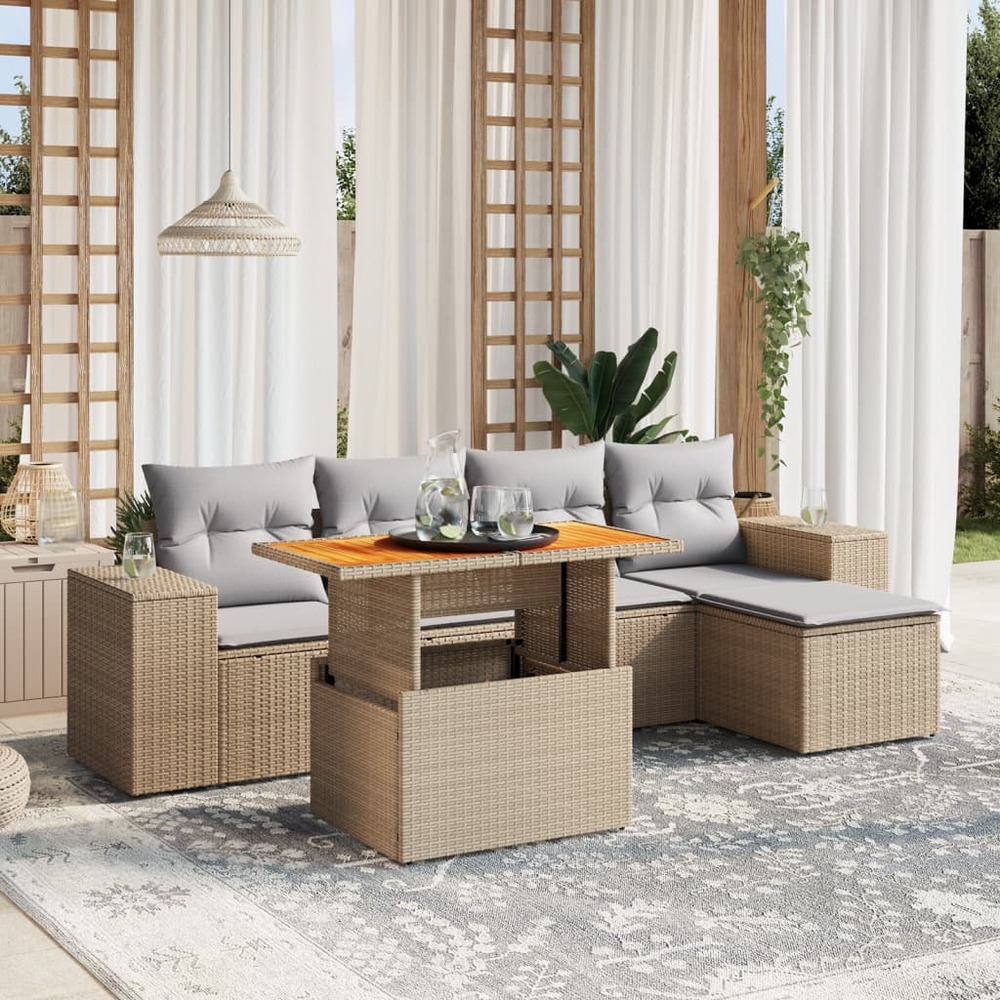 Salon de jardin avec coussins 6 pcs beige résine tressée