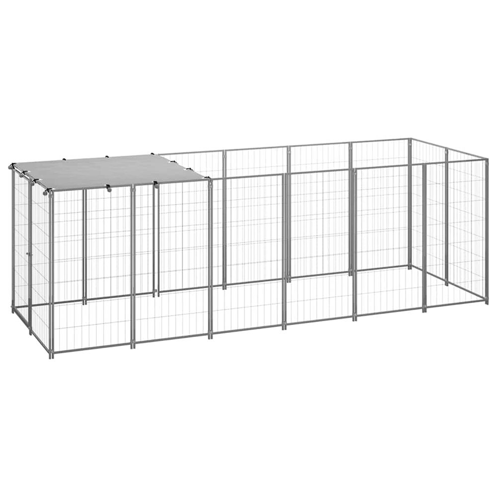 Grand enclos pour chien en acier avec toit pour jardin argenté 330x110x110 cm