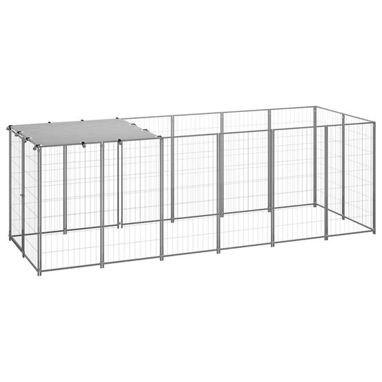 Grand enclos pour chien en acier avec toit pour jardin argenté 330x110x110 cm