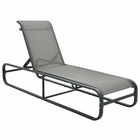 Transat chaise longue bain de soleil lit de jardin terrasse meuble d'extérieur aluminium et textilène gris