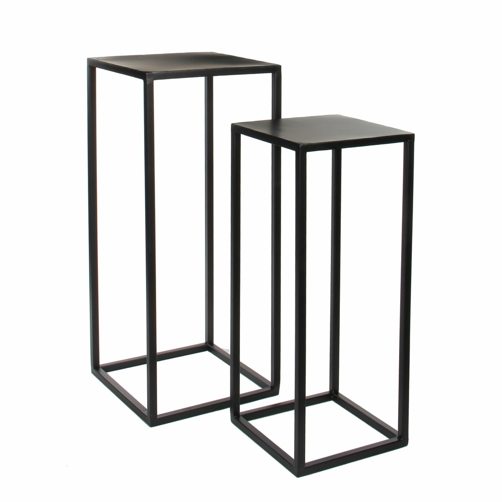 Mica decorations - lot de 2 tables gigognes en métal noir h70