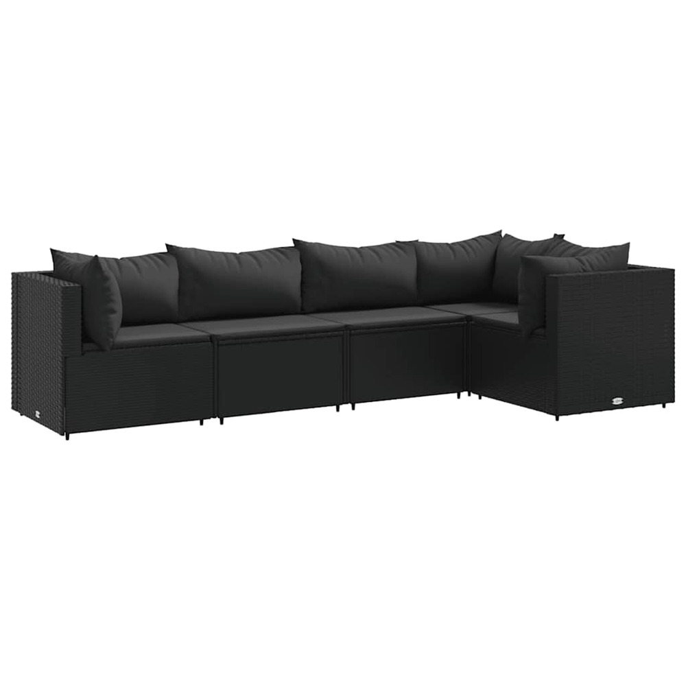 Salon de jardin 5 pcs avec coussins noir résine tressée