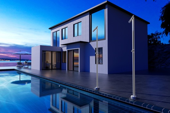 Douche en acier 316 resistant elegant avec diffuseur anticalcaire piscine