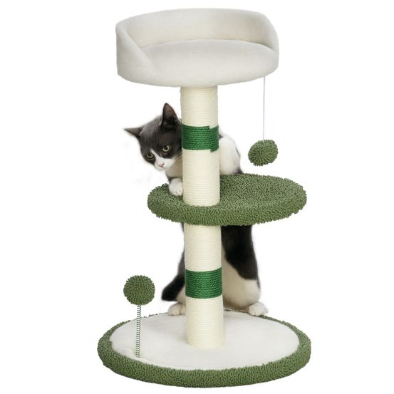 Arbre à chat sisal et chenille salon jeu et repos 40x40x64cm vert blanc