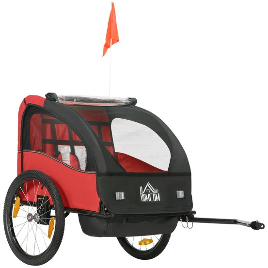 Remorque vélo enfants acier suspension 2 places sécurité rouge 140x88x90cm