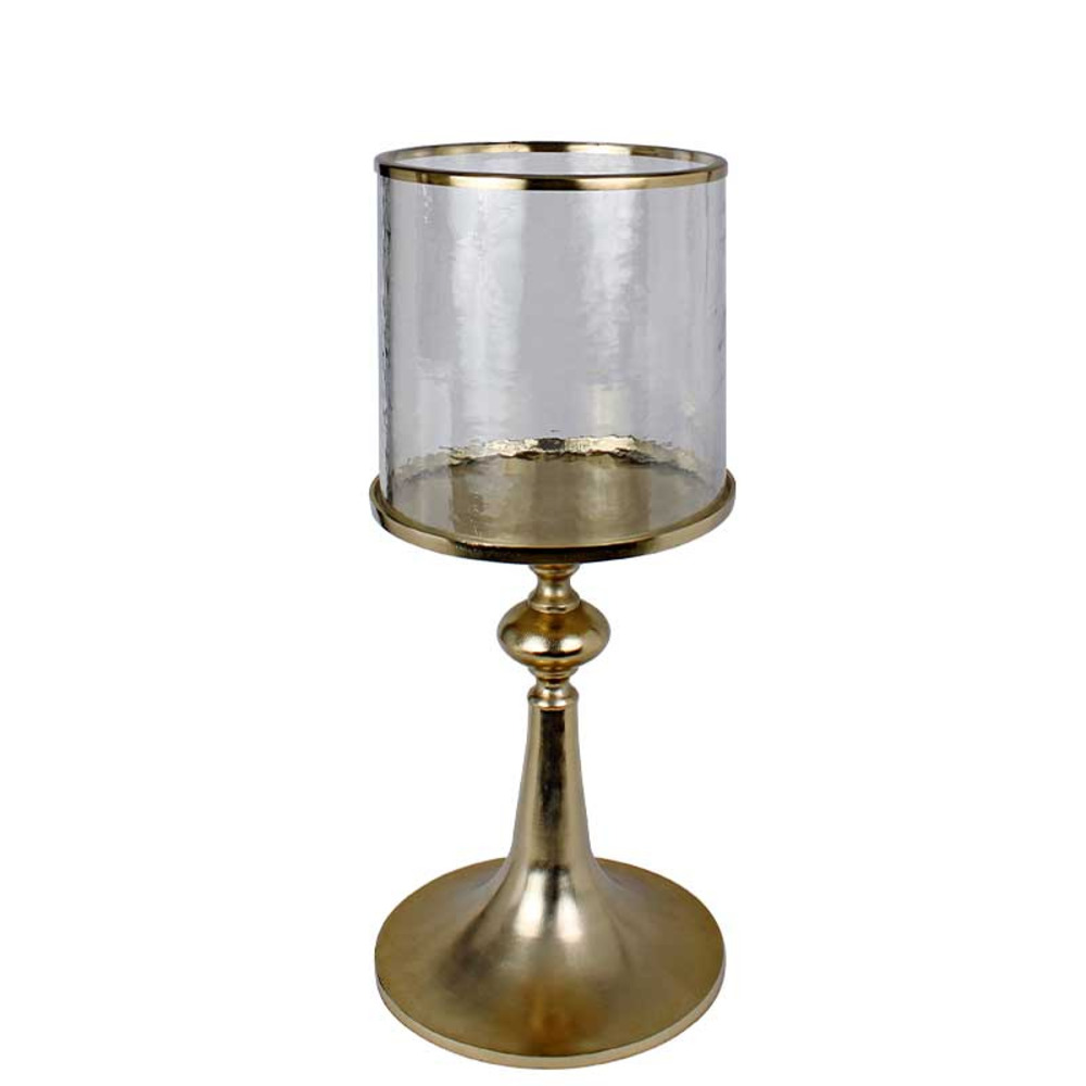 Photophore sur pied en aluminium doré 33x33x80cm