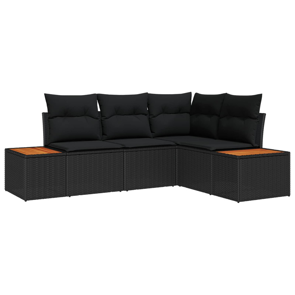 Ensemble de canapé de jardin avec coussin 4 pcs noir polyrotin