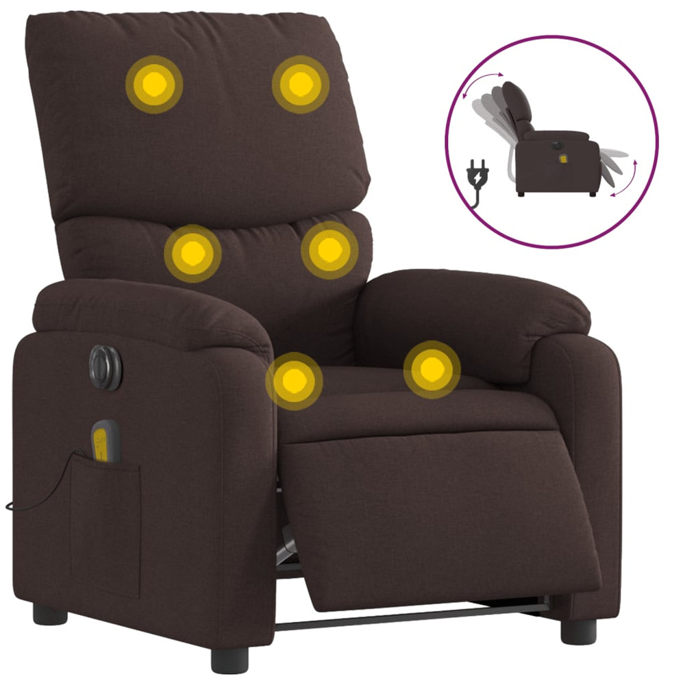 Fauteuil de massage inclinable électrique marron foncé tissu