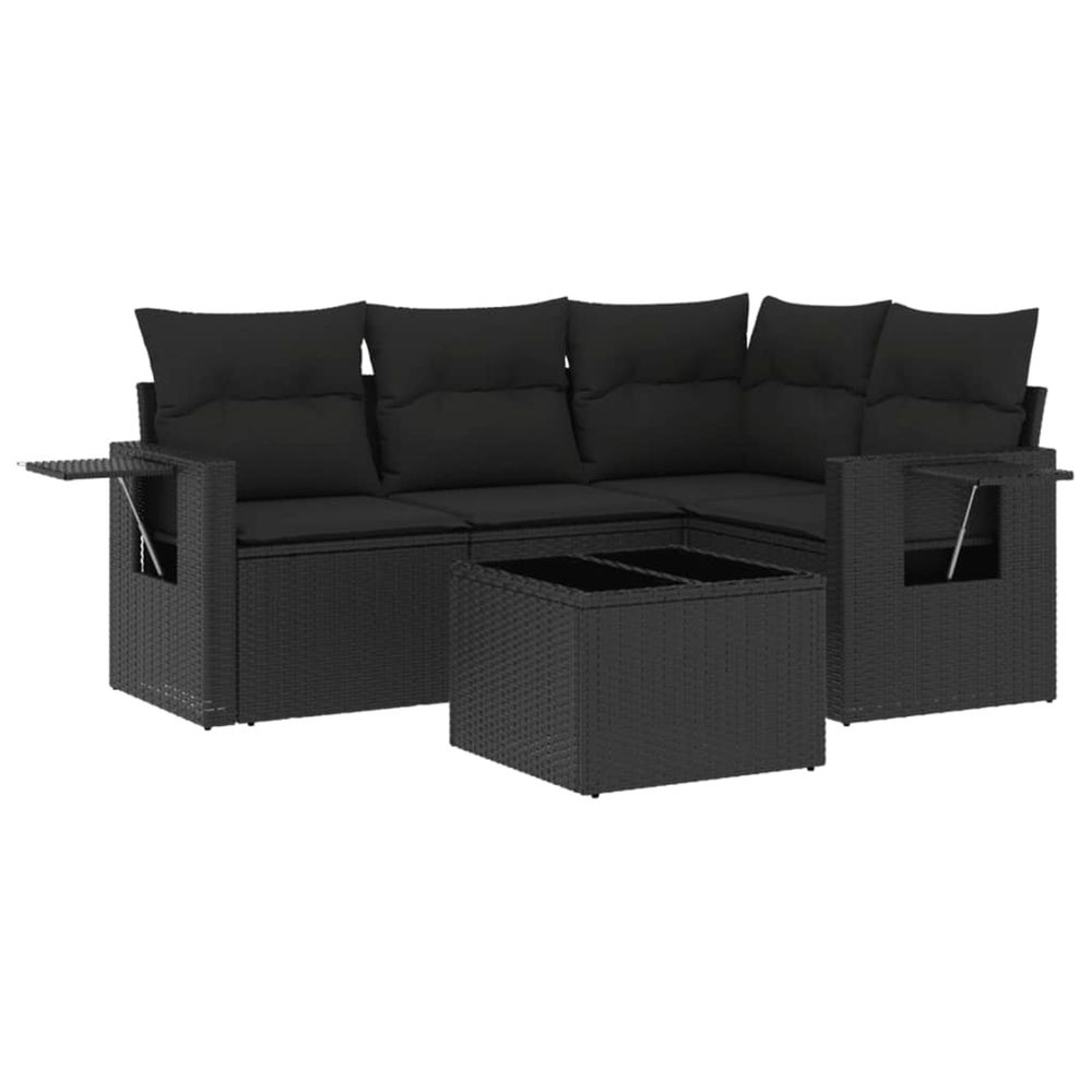Salon de jardin 5 pcs avec coussins noir résine tressée