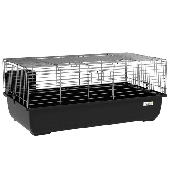 Cage lapin en métal pour rongeurs avec bac amovible et double accès 100x55x41cm argent