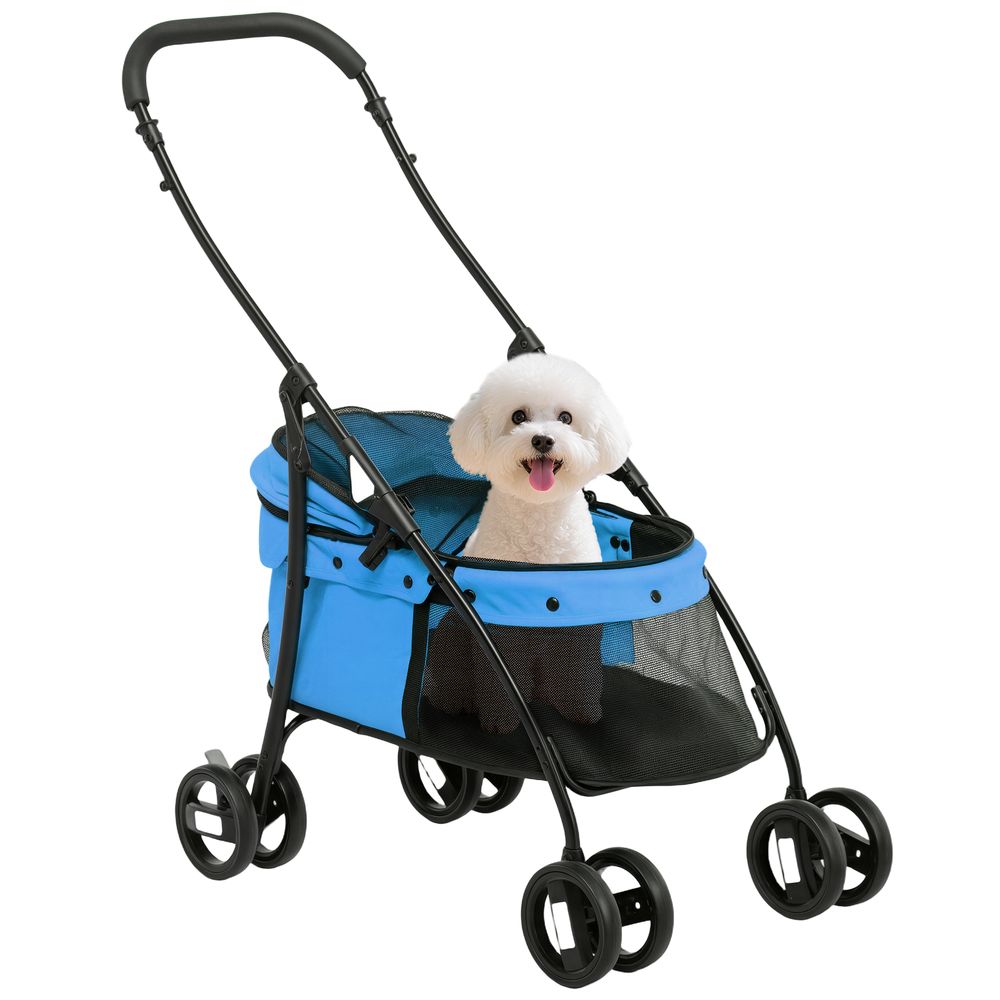 Poussette petit chien acier oxford bleu 82 x 47 x 97 cm pliable ventilée sécurisée