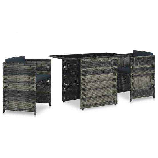Ensemble de bistro 3 pcs avec coussins résine tressée gris