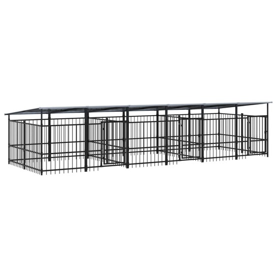 Chenil cage enclos pac animaux d'extérieur avec toit pour chiens acier 11,26 m² noir