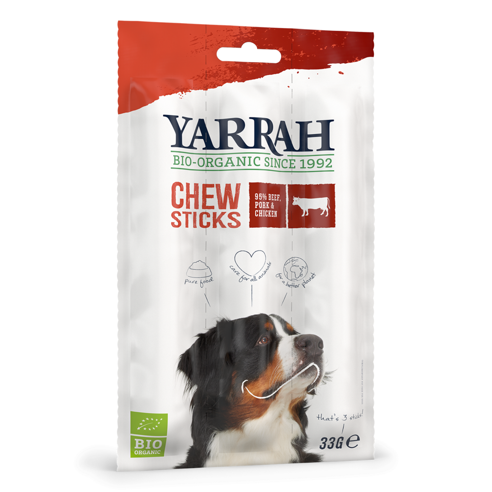 Yarrah - bâtonnets à mâcher bio au boeuf pour chien 33g