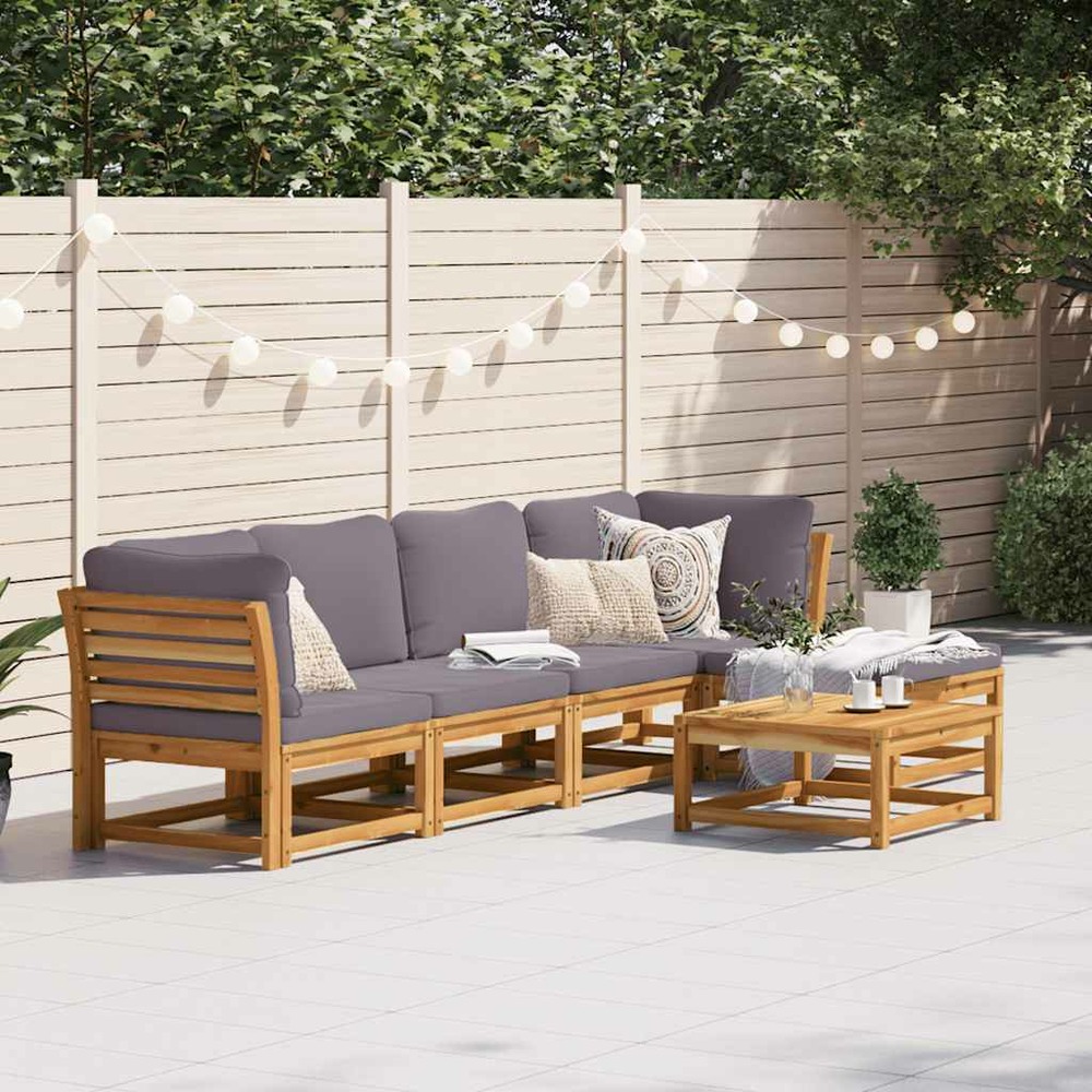 Salon de jardin 6 pcs avec coussins bois d'acacia solide