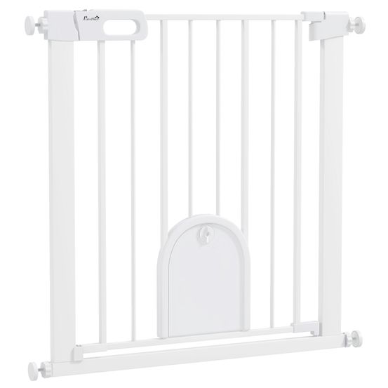 Barrière de sécurité acier avec porte pour animaux fermeture auto 75-82cm blanc