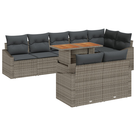 Ensemble de canapés de jardin de 9 pièces avec coussins gris rotin poly