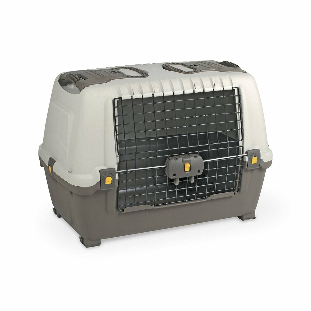 Darmenis cage de transport rigide pour chien ou chat, cage portable avec tapis, 100% made in italy, beige et marron, 76x45h54 cm