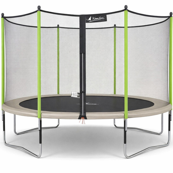 Trampoline jardin ø 430 cm + filet de sécurité - jumpi 430 – taupe/vert