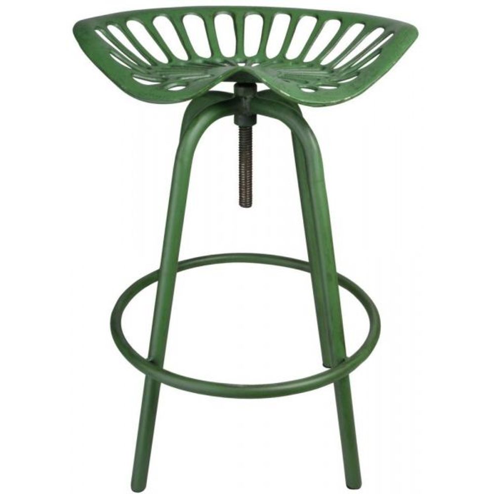 Tabouret avec assise de tracteur en métal vert