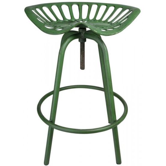 Tabouret avec assise de tracteur en métal vert