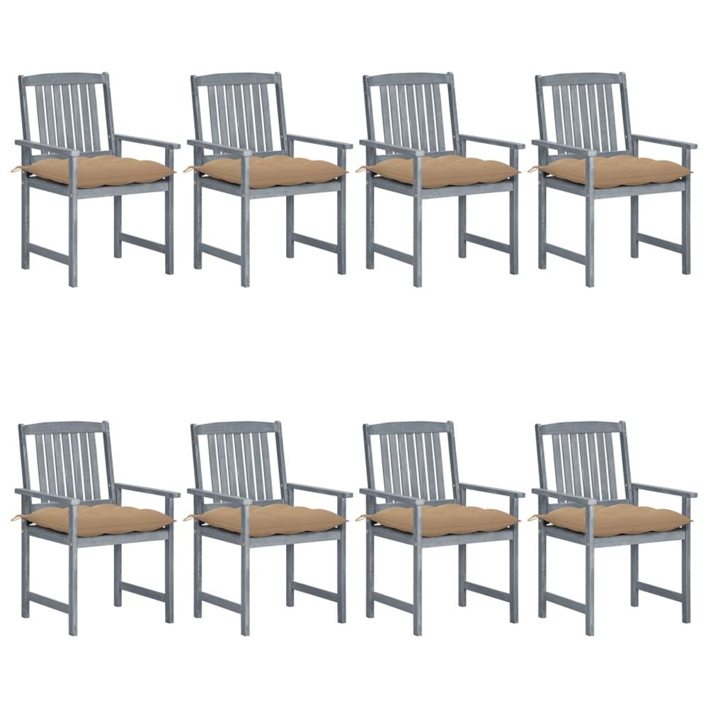 Chaises de jardin et coussins lot de 8 bois acacia solide gris