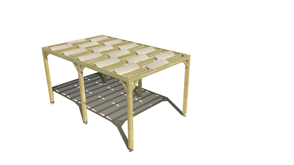 Pergola bois • 3m x 5m • indépendante • sens largeur • voilage semi-transparent inclus • livraison comprise